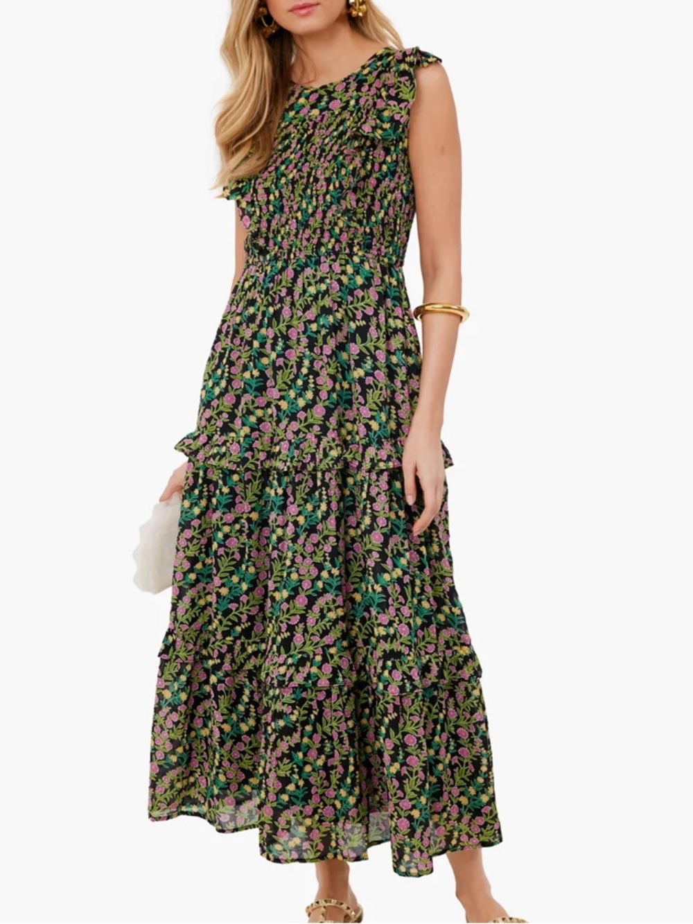 Floral Smocked Maxi Dress in Black and Pink Banjanan Tuckernuck
